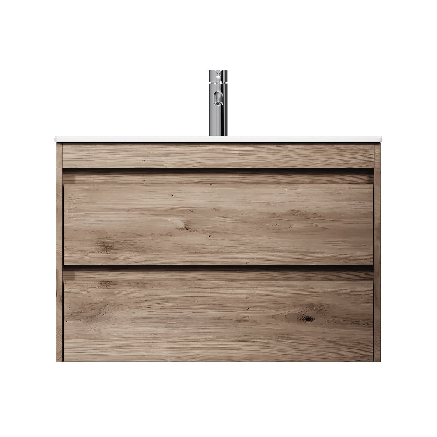 MPAX0802HF-C0802WG Waschtischunterschrank mit Becken, als Flachpaket geliefert, 80 cm, 2 Schubladen, Eiche