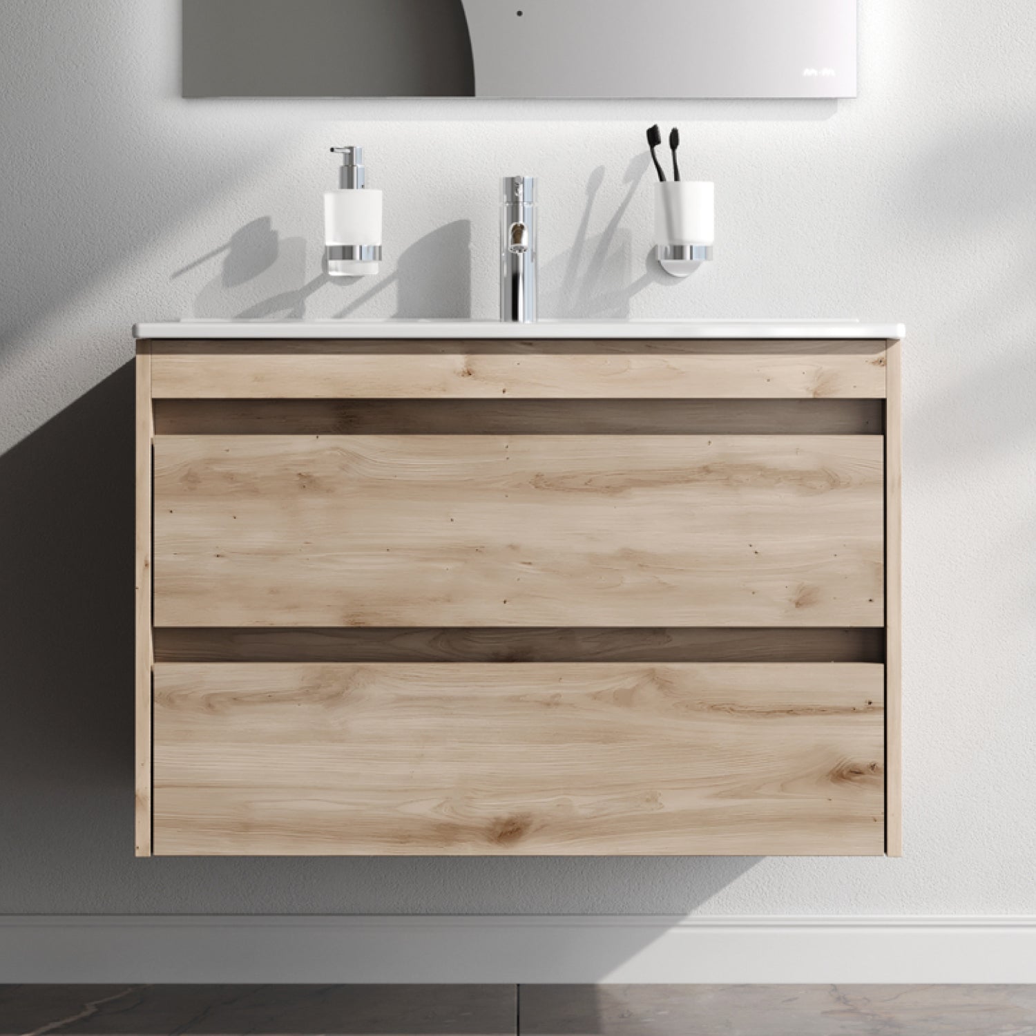 MPAX0802HF-C0802WG Meuble sous-vasque avec vasque, livré démonté, 80 cm, 2 tiroirs, chêne