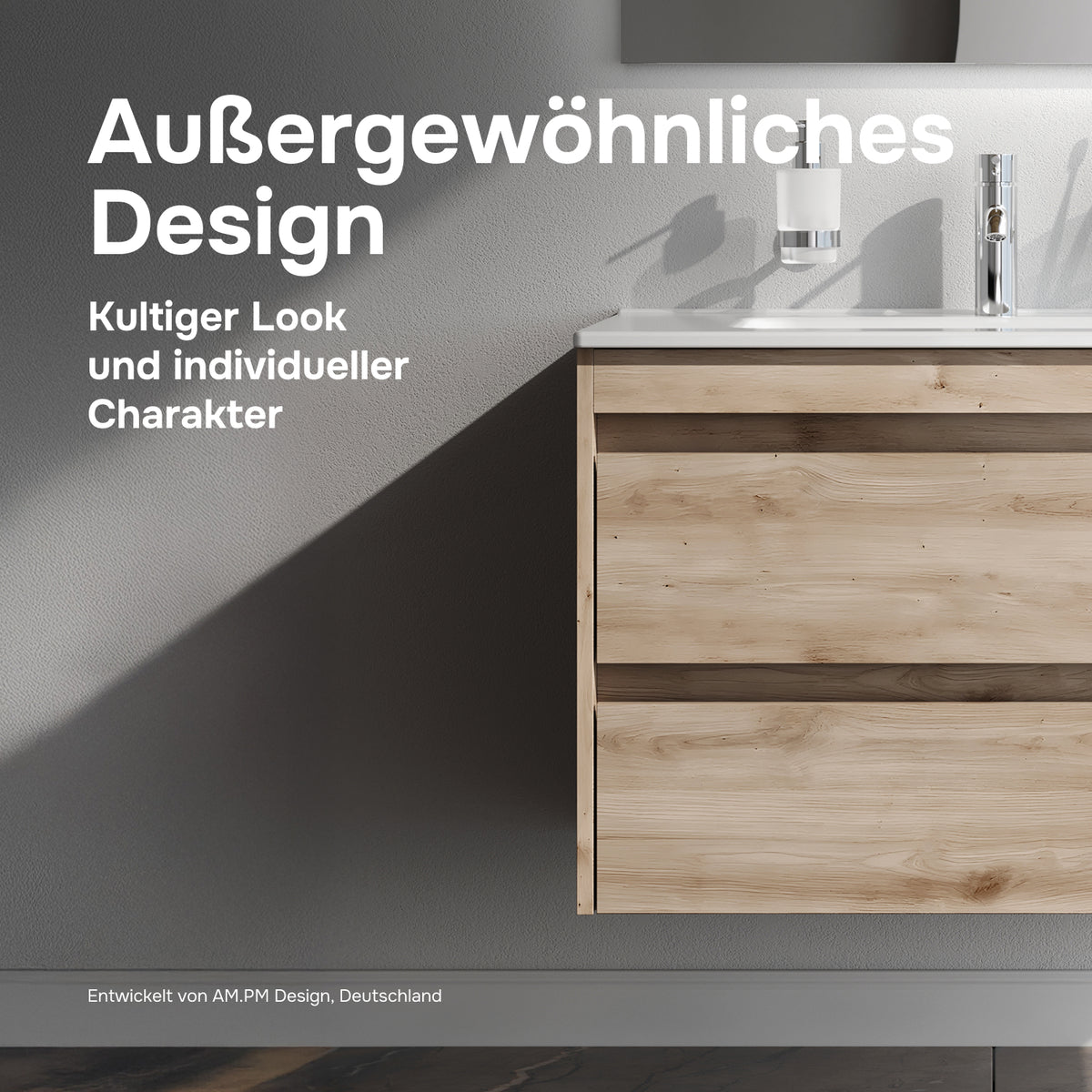 Waschtischunterschrank mit Waschbecken, 80 cm, als Flachpaket, 2 Schubladen, Eiche – MPAX0802HF-C0802WG