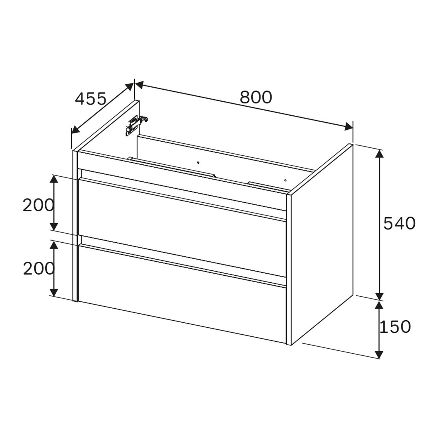 MPAX0802WG-C0802WG Waschtischunterschrank mit Becken, als Flachpaket geliefert, 80 cm, 2 Schubladen, Weiß glänzend