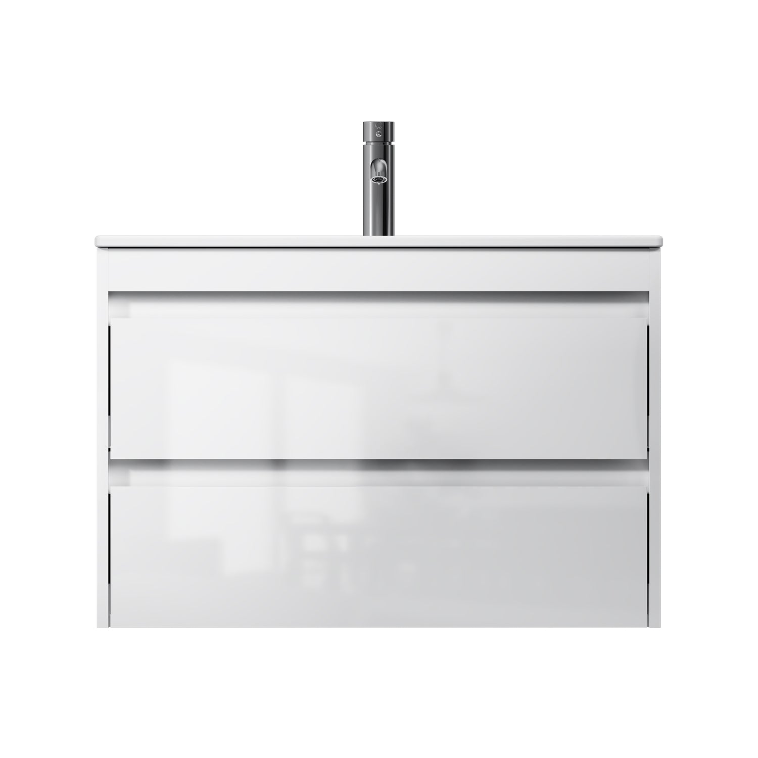 MPAX0802WG-C0802WG Waschtischunterschrank mit Becken, als Flachpaket geliefert, 80 cm, 2 Schubladen, Weiß glänzend