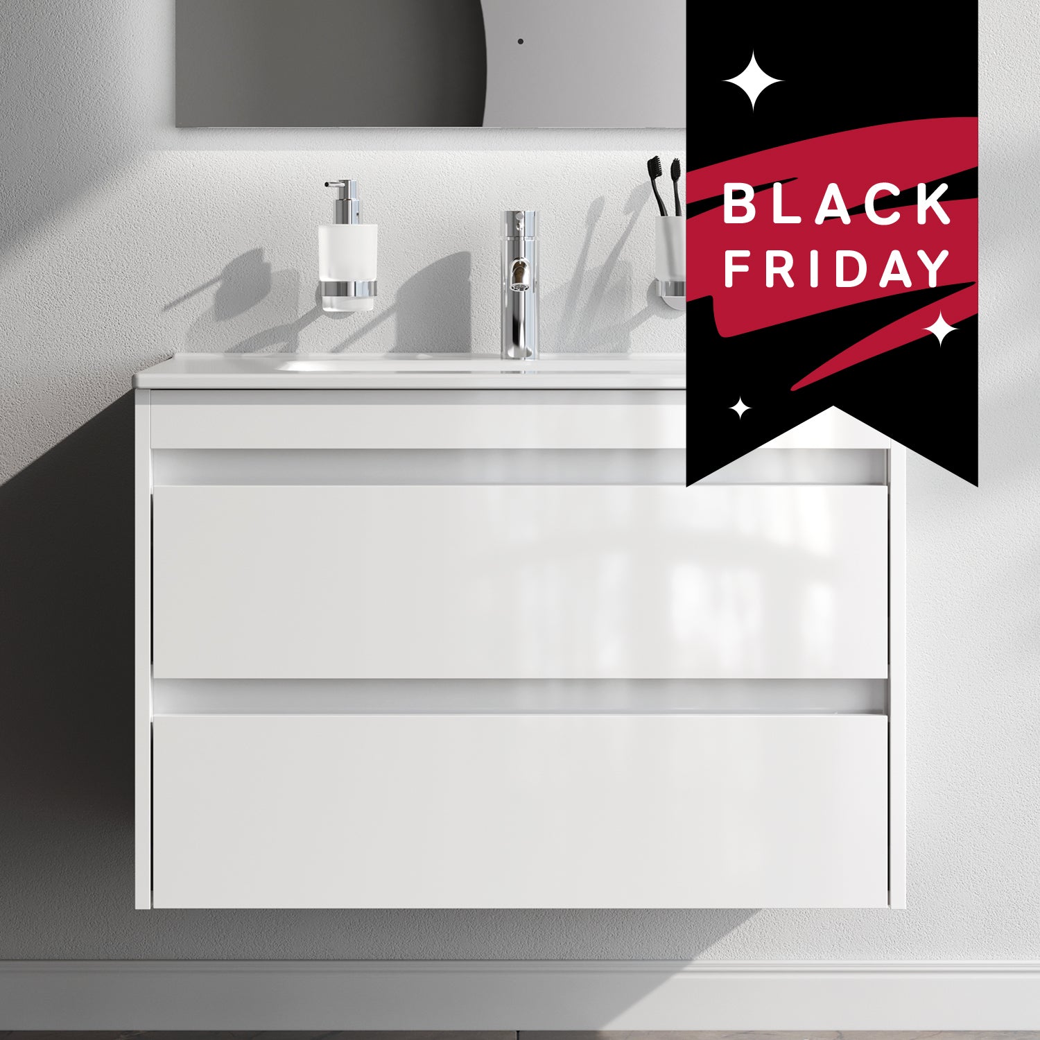 MPAX0802WG-C0802WG Meuble sous-vasque avec vasque, livré en kit, 80 cm, 2 tiroirs, blanc brillant