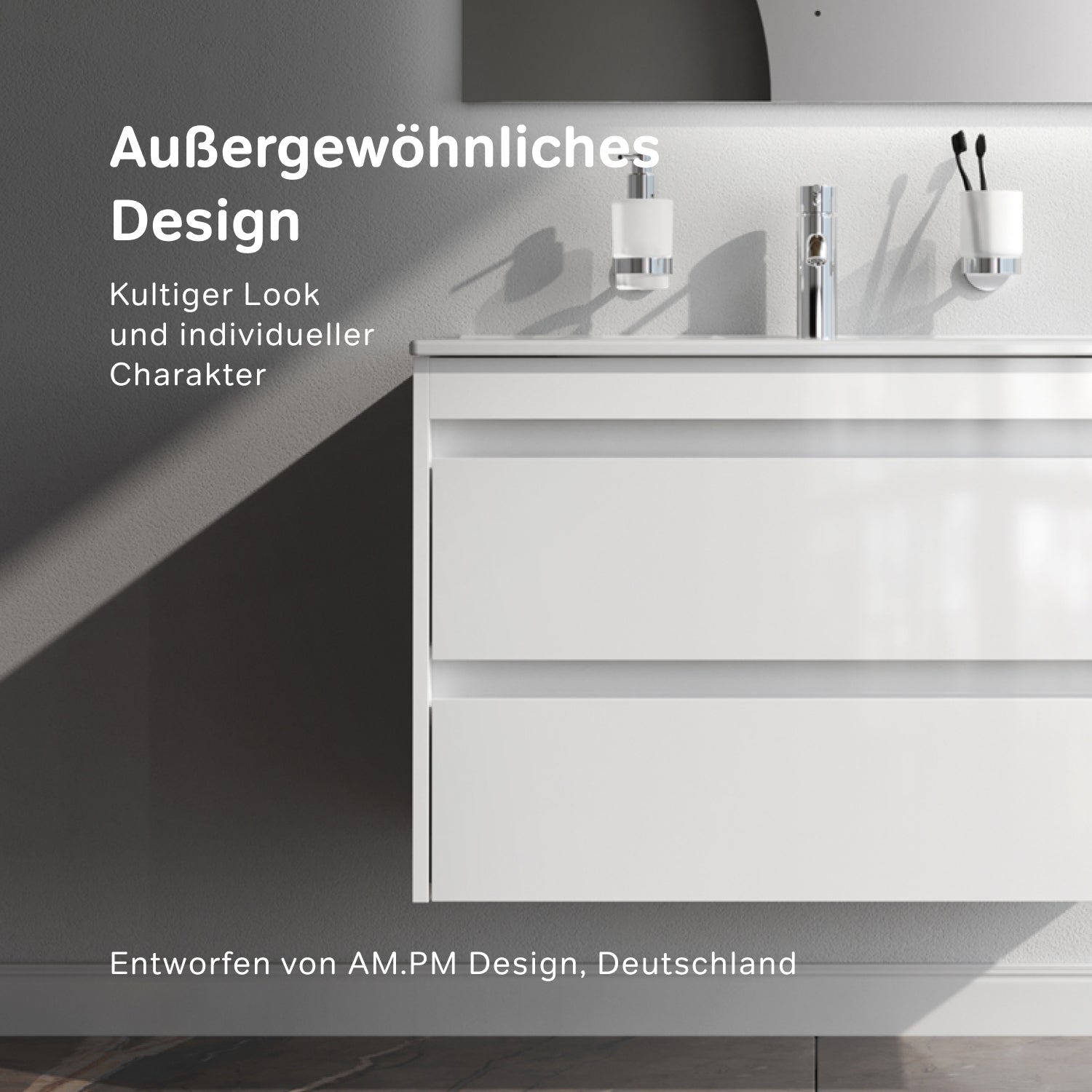 MPAX0802WG-C0802WG Waschtischunterschrank mit Becken, als Flachpaket geliefert, 80 cm, 2 Schubladen, Weiß glänzend