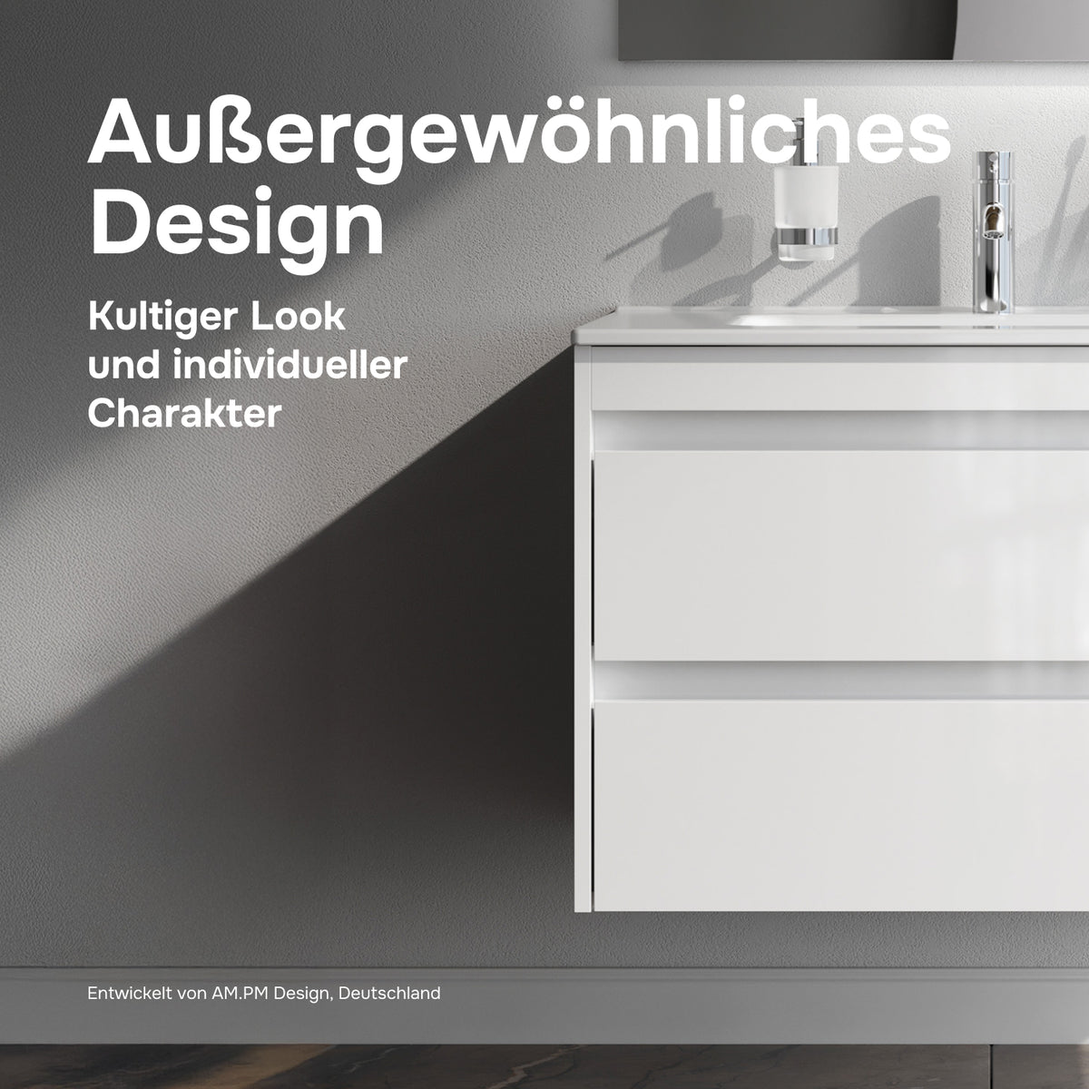 Waschtischunterschrank mit Waschbecken, 80 cm, als Flachpaket, 2 Schubladen, Weiß glänzend – MPAX0802WG-C0802WG