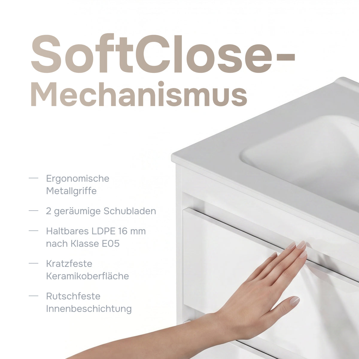 Waschtischunterschrank mit Waschbecken, 80 cm, als Flachpaket, 2 Schubladen, Weiß glänzend – MPAX0802WG-C0802WG