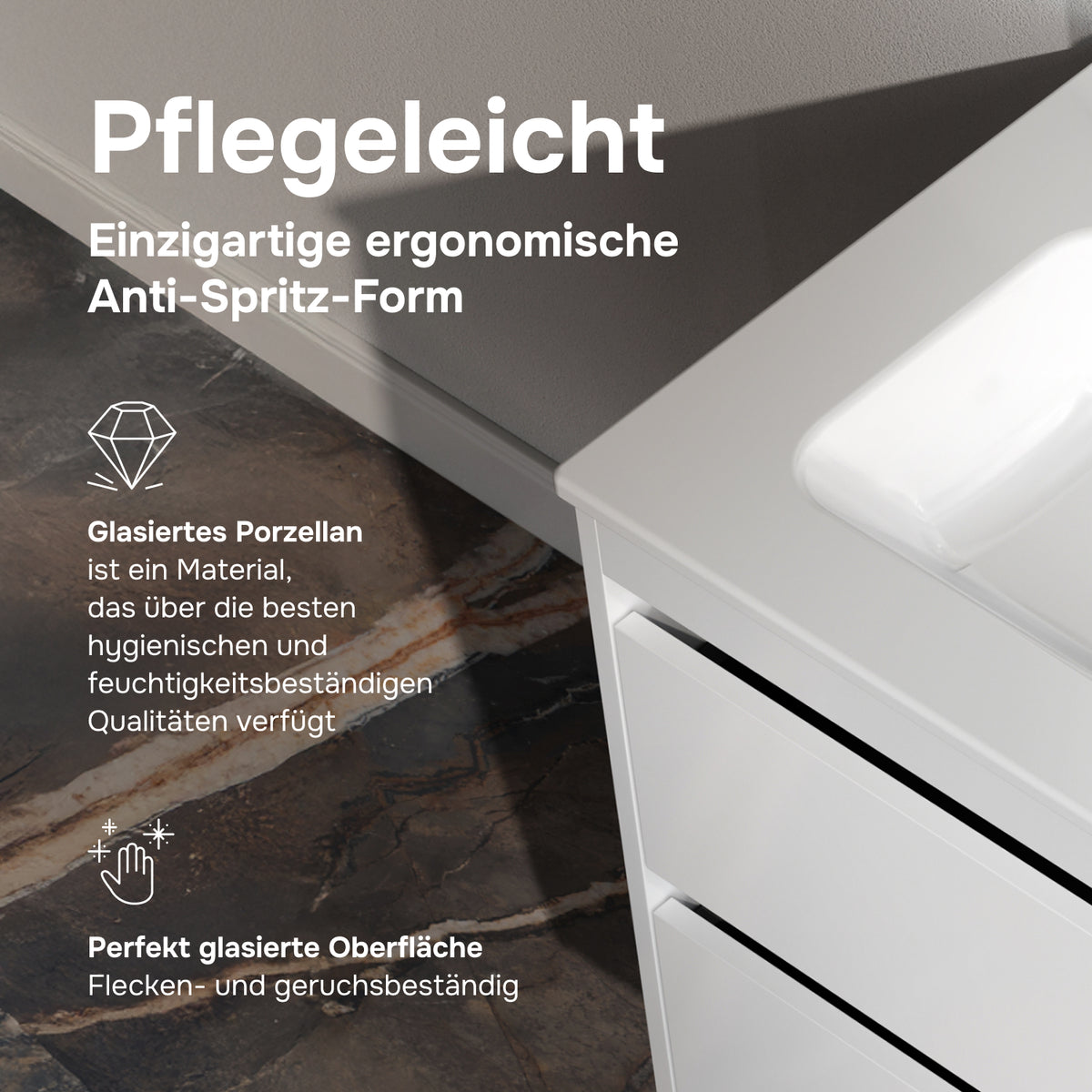 Waschtischunterschrank mit Waschbecken, 80 cm, als Flachpaket, 2 Schubladen, Weiß glänzend – MPAX0802WG-C0802WG
