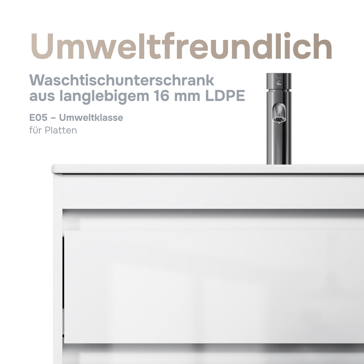 Waschtischunterschrank mit Waschbecken, 80 cm, als Flachpaket, 2 Schubladen, Weiß glänzend – MPAX0802WG-C0802WG
