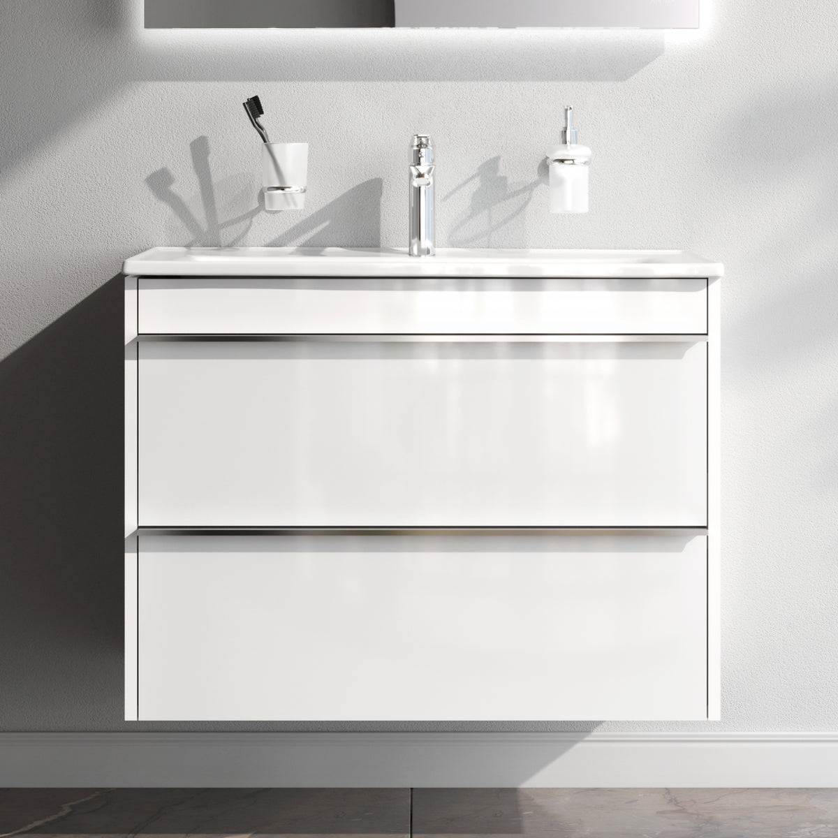Waschtischunterschrank mit Waschbecken, 80 cm, als Flachpaket, 2 Schubladen – MTA-FHX0802WG-WCC0802