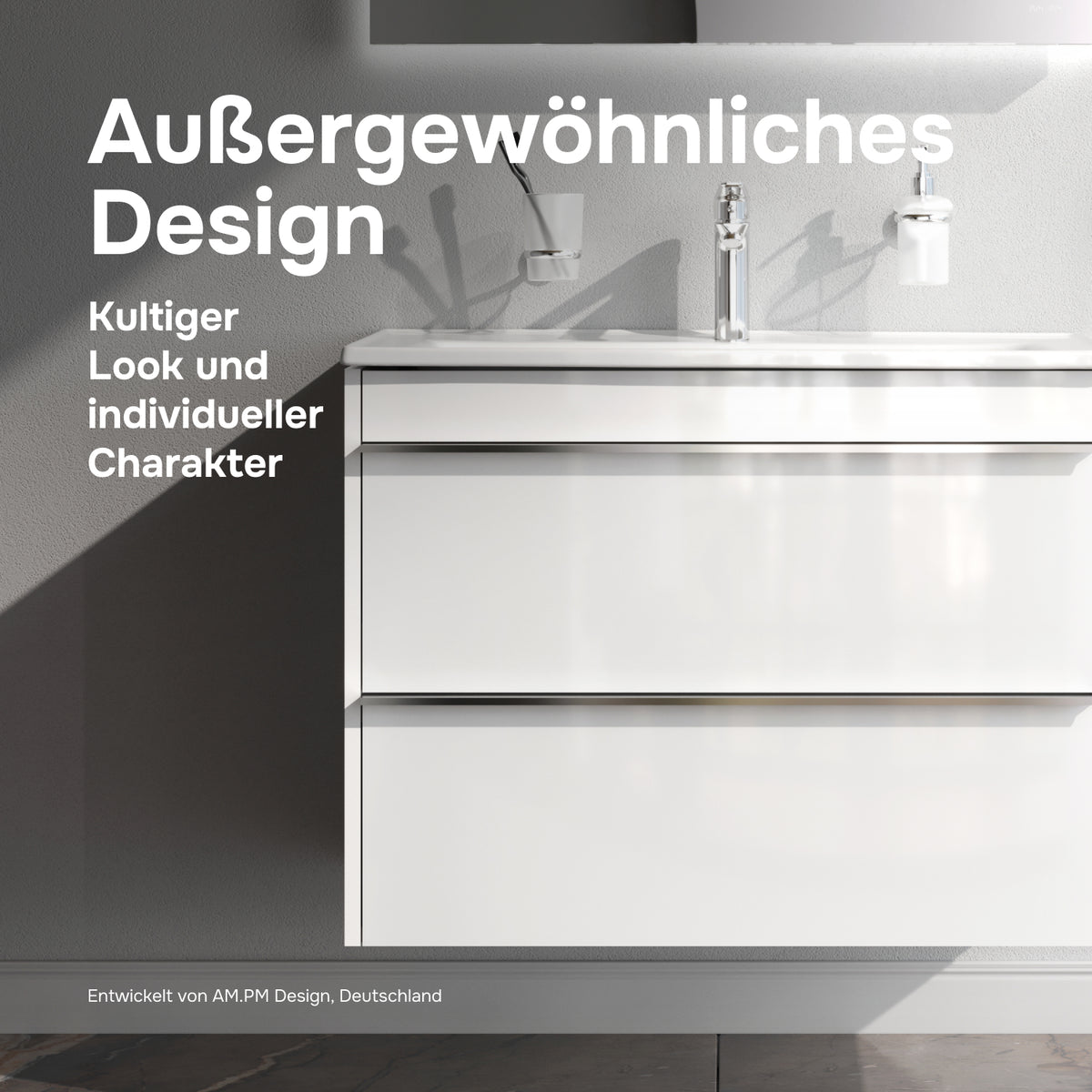 Waschtischunterschrank mit Waschbecken, 80 cm, als Flachpaket, 2 Schubladen – MTA-FHX0802WG-WCC0802
