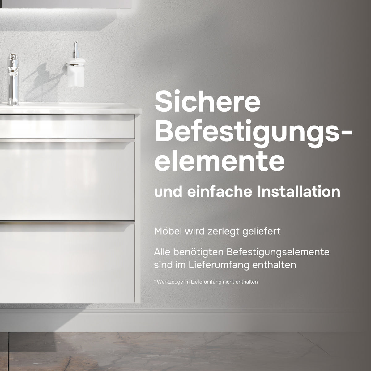 Waschtischunterschrank mit Waschbecken, 80 cm, als Flachpaket, 2 Schubladen – MTA-FHX0802WG-WCC0802