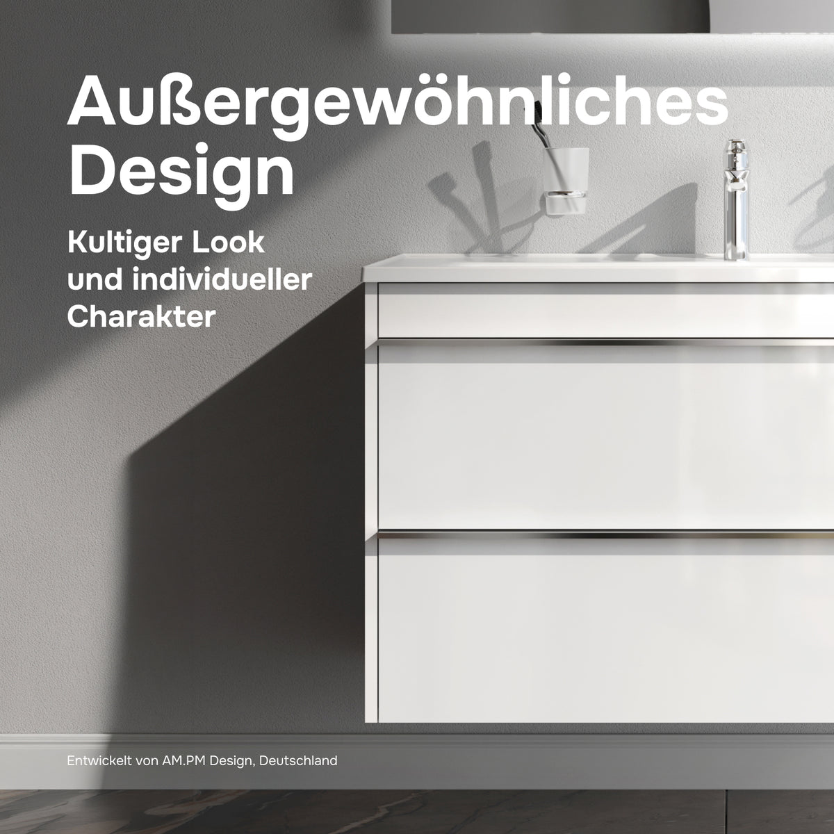 Waschtischunterschrank mit Waschbecken, 100 cm, als Flachpaket, 2 Schubladen – MTA-FHX1002WG-WCC1002