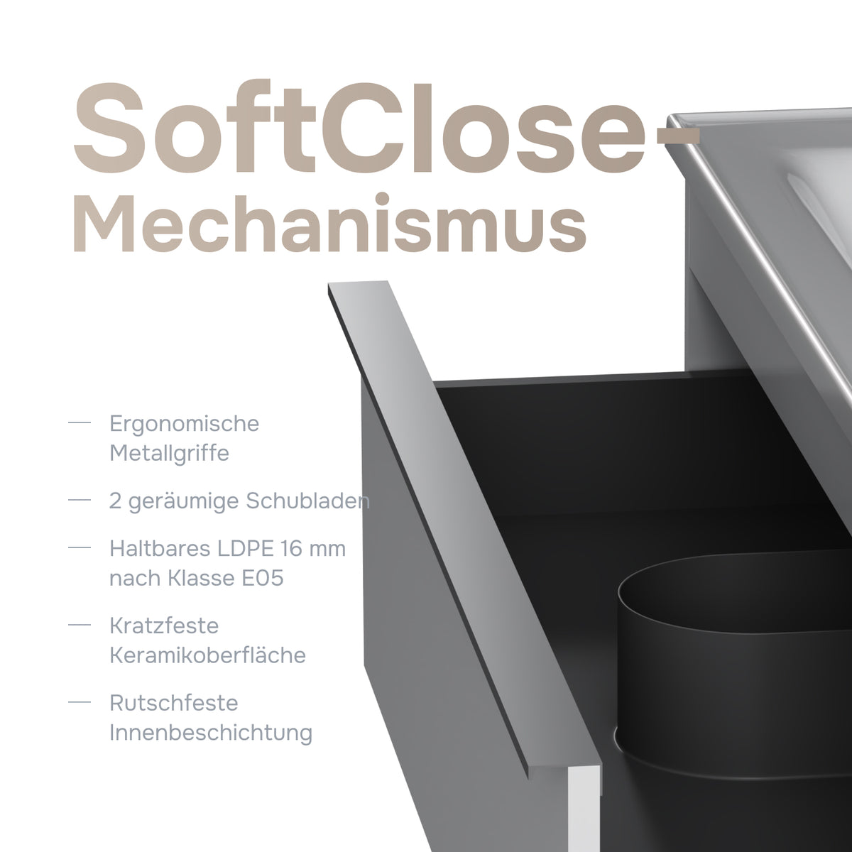 Waschtischunterschrank mit Waschbecken, 100 cm, als Flachpaket, 2 Schubladen – MTA-FHX1002WG-WCC1002