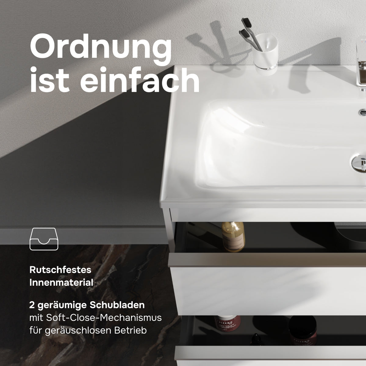 Waschtischunterschrank mit Waschbecken, 100 cm, als Flachpaket, 2 Schubladen – MTA-FHX1002WG-WCC1002
