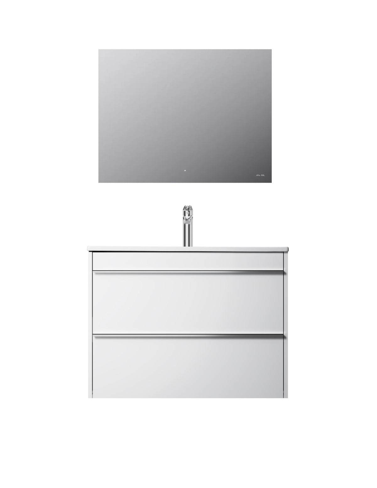 Badmöbel-Set mit Waschbecken und LED-Badspiegel, 80 cm, 2 Schubladen, Weiß glänzend – MTA0802WGCMO1
