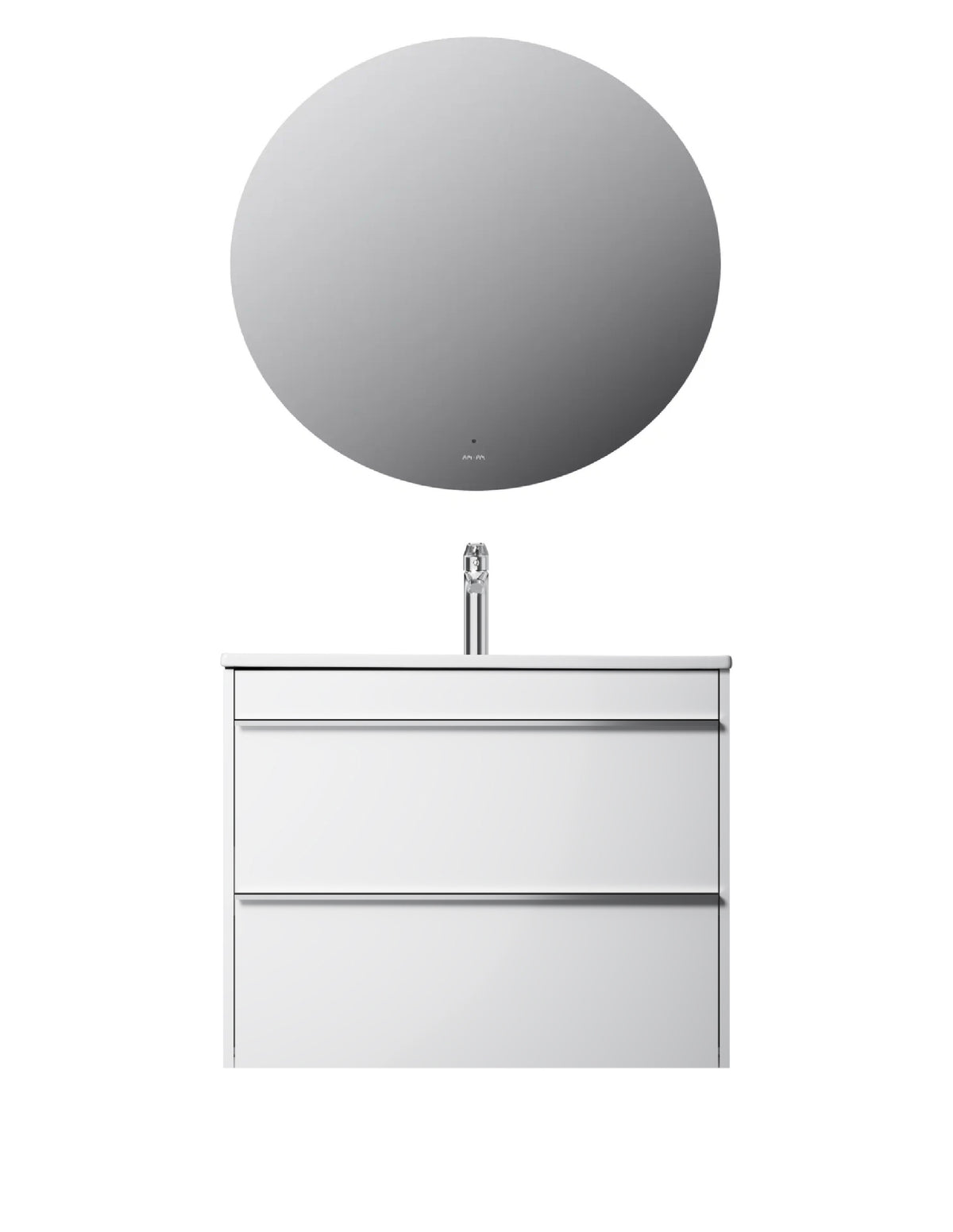 Badmöbel-Set mit Waschbecken und rundem LED-Badspiegel, 80 cm, 2 Schubladen, Weiß glänzend – MTA0802WGCMO4