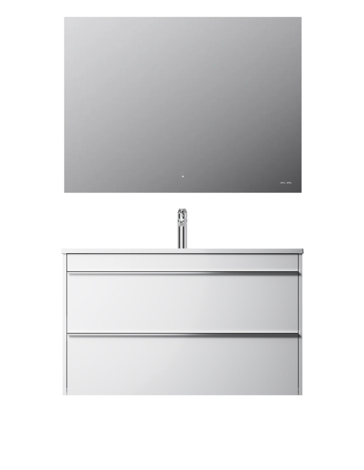 Badmöbel-Set mit Waschbecken und LED-Badspiegel, 100 cm, 2 Schubladen, Weiß glänzend – MTA1002WGCMO1