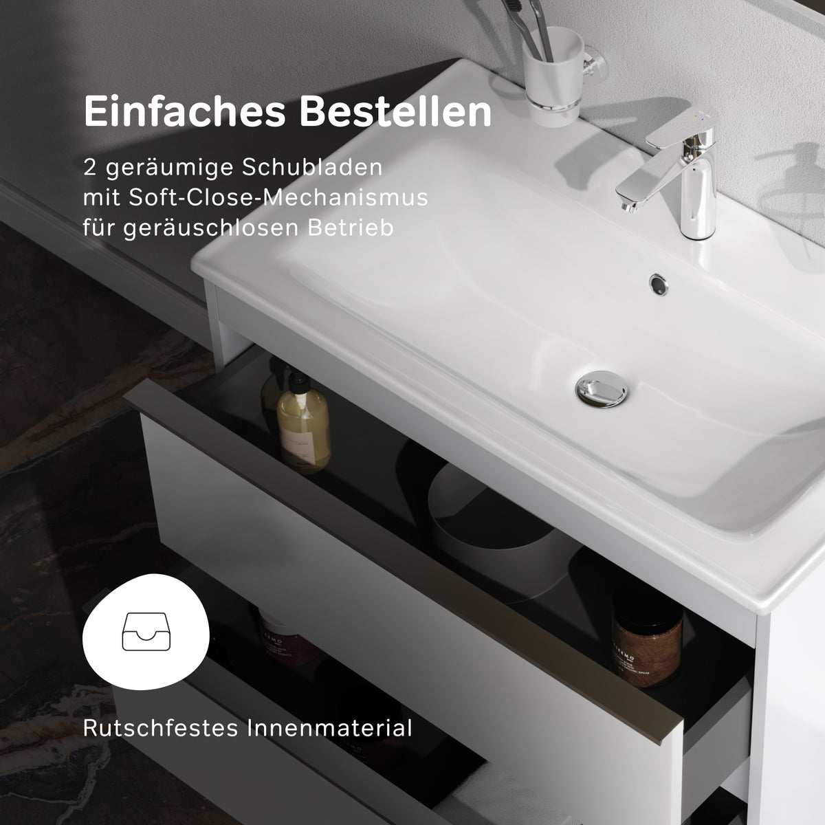 MTA-FHX0802WG-WCC0802 Waschtischunterschrank mit Becken, 80 cm, 2 Schubladen Hit Badmöbel Waschbecken mit Unterschrank ampm-store.de