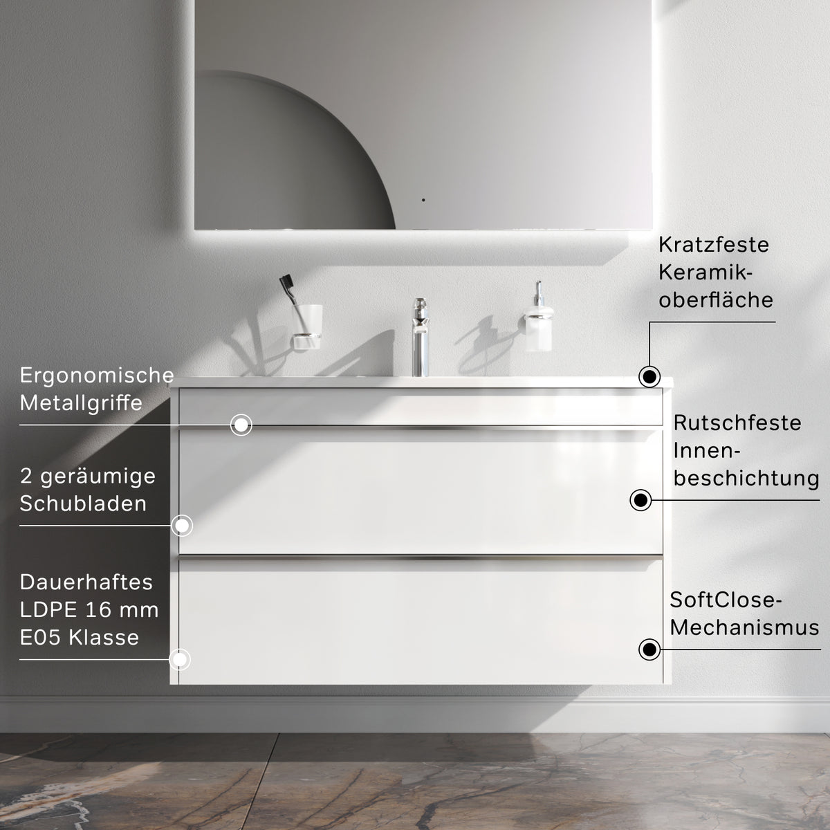 MTA-FHX1002WG-WCC1002 Waschtischunterschrank mit Becken, 100 cm, 2 Schubladen Hit Badmöbel Waschbecken mit Unterschrank ampm-store.de