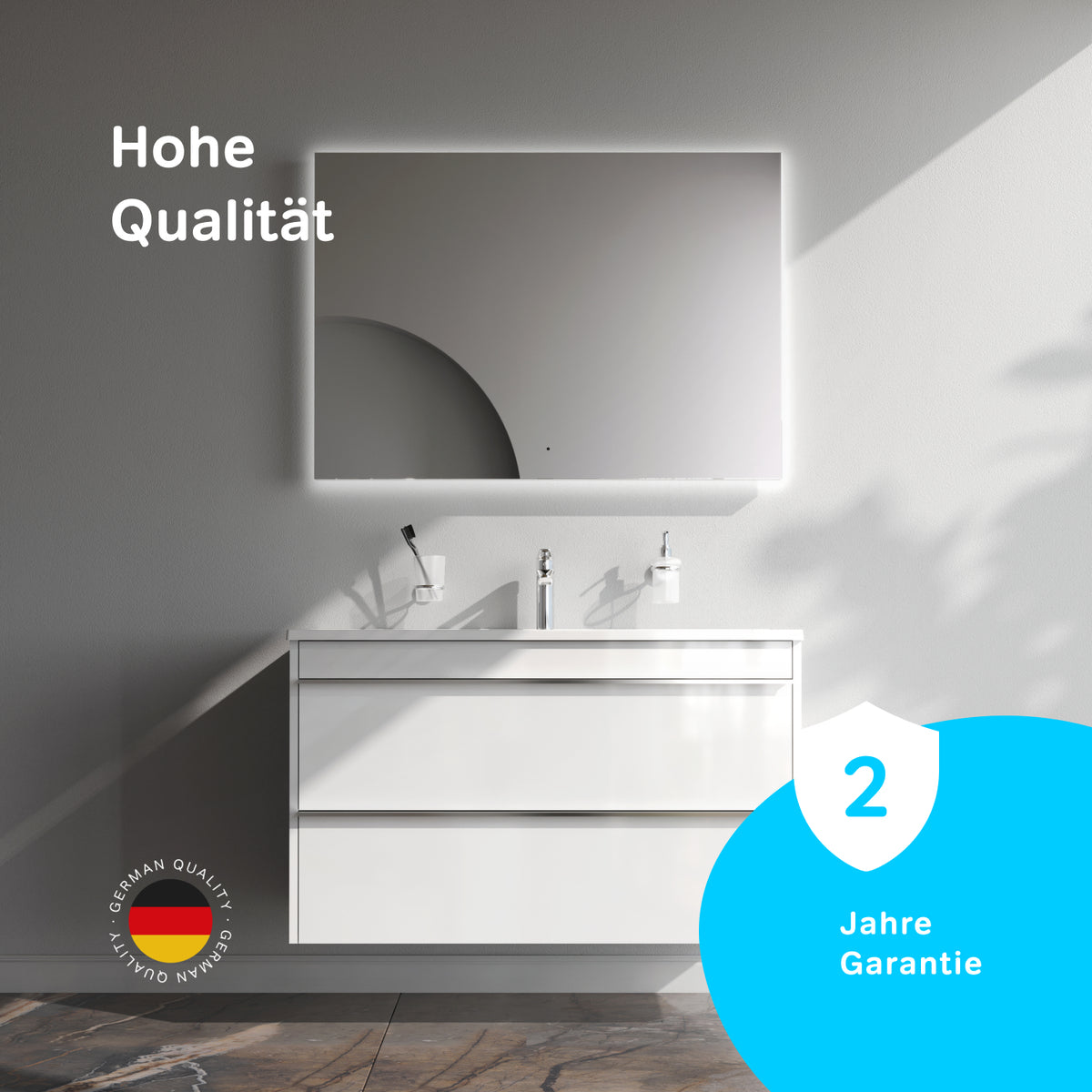MTA-FHX1002WG-WCC1002 Waschtischunterschrank mit Becken, 100 cm, 2 Schubladen Hit Badmöbel Waschbecken mit Unterschrank ampm-store.de