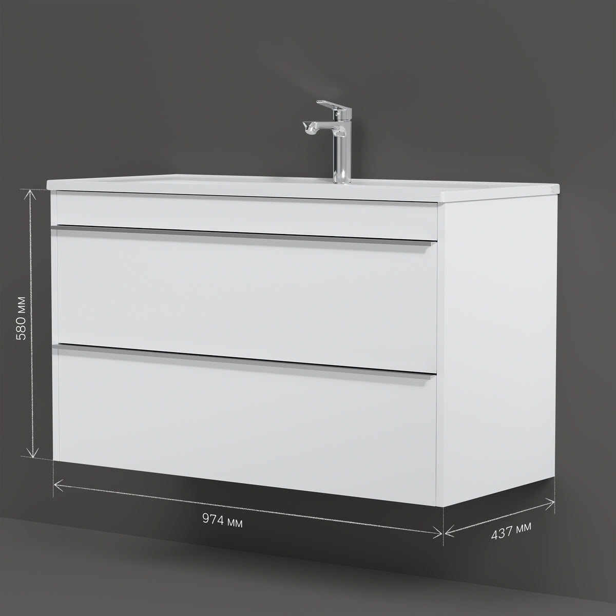 MTA-FHX1002WG-WCC1002 Waschtischunterschrank mit Becken, 100 cm, 2 Schubladen Hit Badmöbel Waschbecken mit Unterschrank ampm-store.de