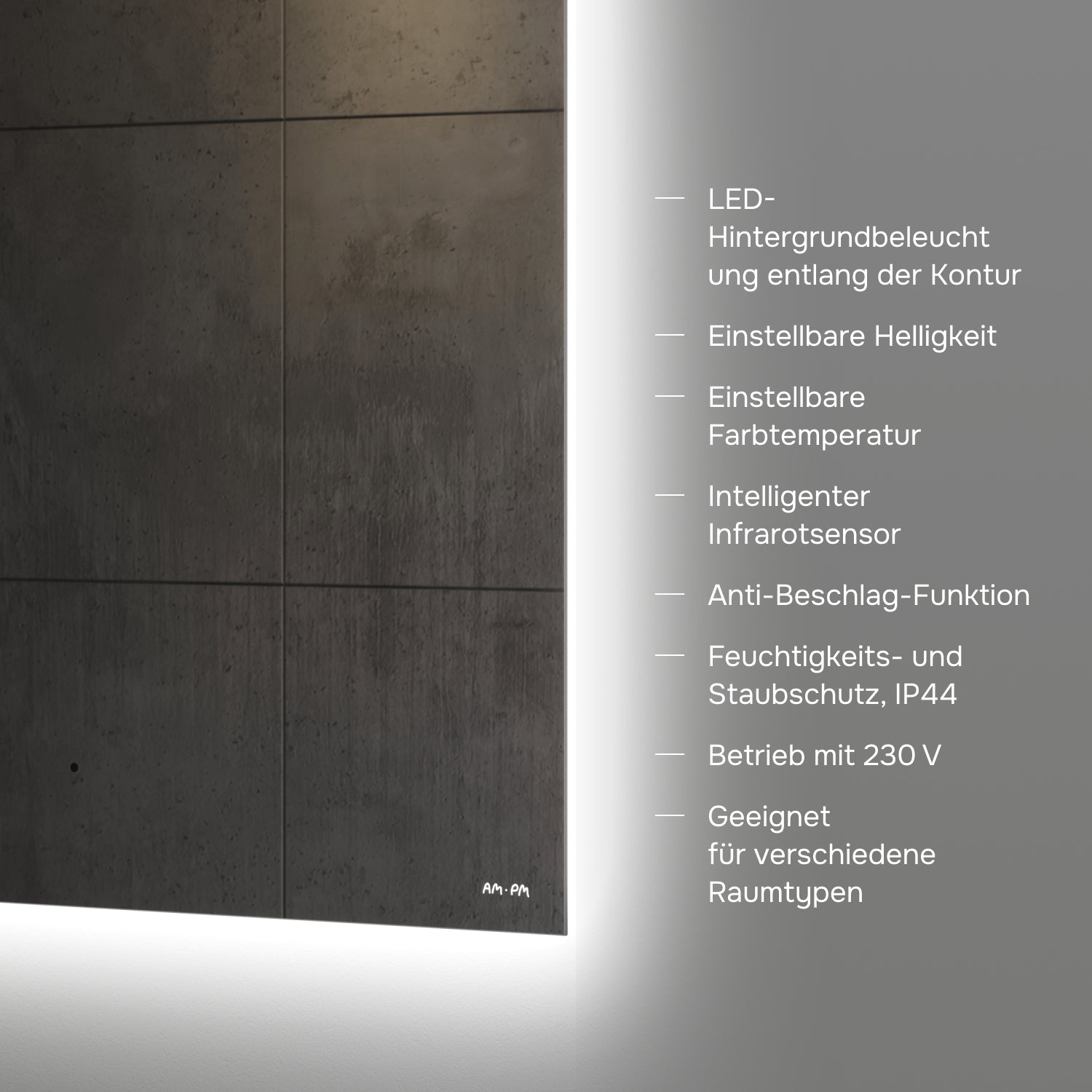 MTAMOX10801S Miroir LED 80 cm Hit-à intensité variable, sans contact, antibuée