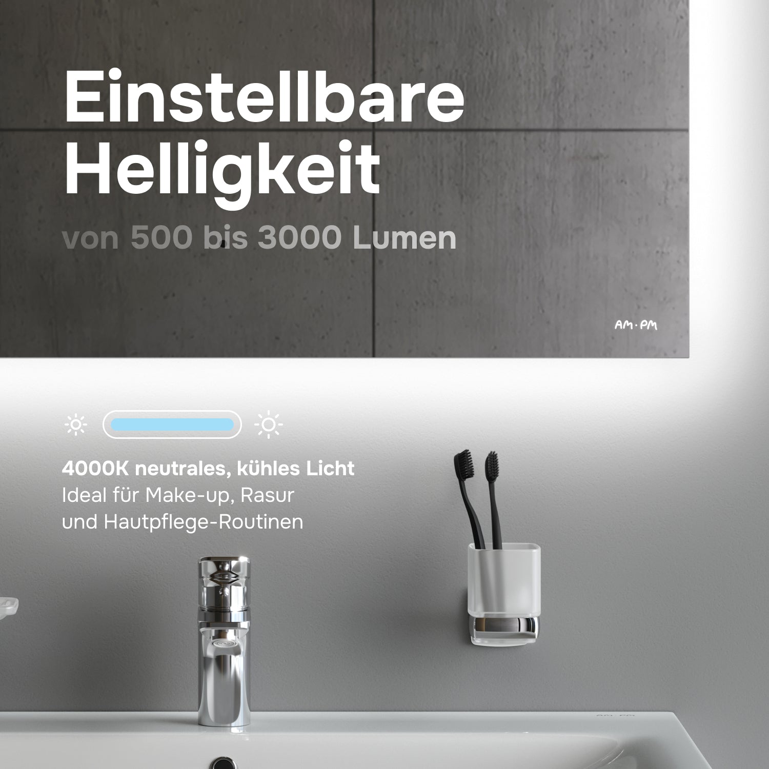 MTAMOX10801S Miroir LED 80 cm Hit-à intensité variable, sans contact, antibuée