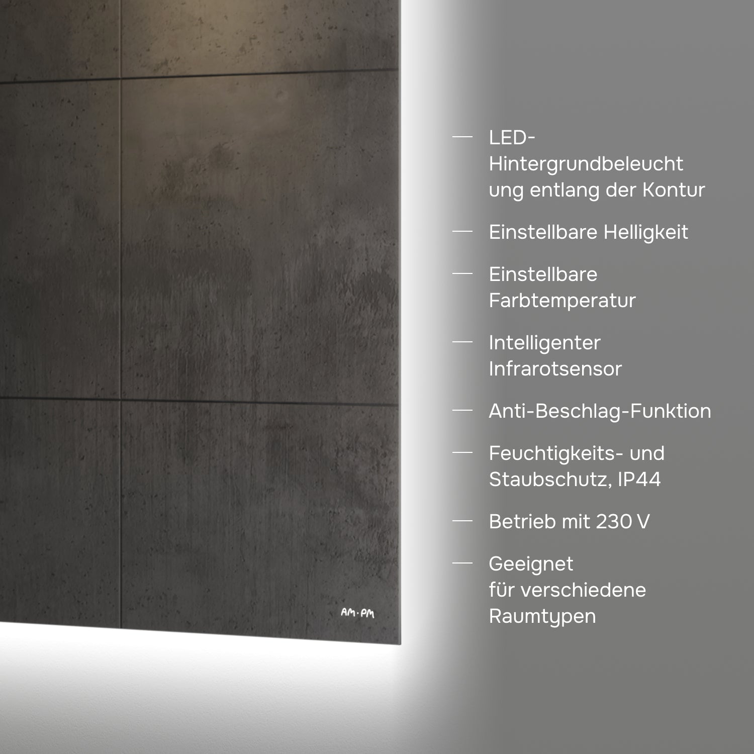 MTAMOX11001S Miroir LED 100 cm Hit-à intensité variable, sans contact, antibuée