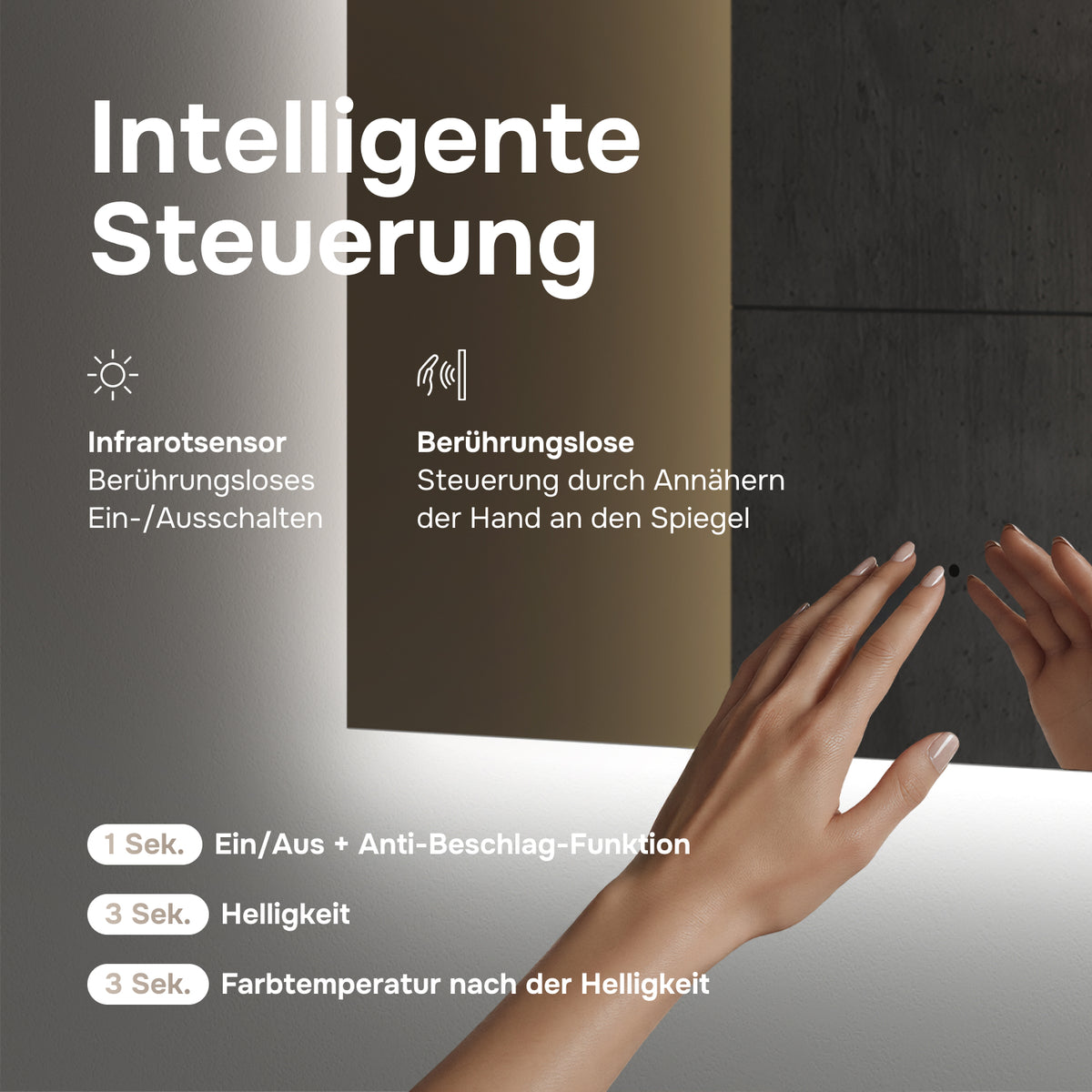 Miroir de salle de bain LED Hit 100 cm, intensité réglable, sans contact, antibuée–MTAMOX11001S