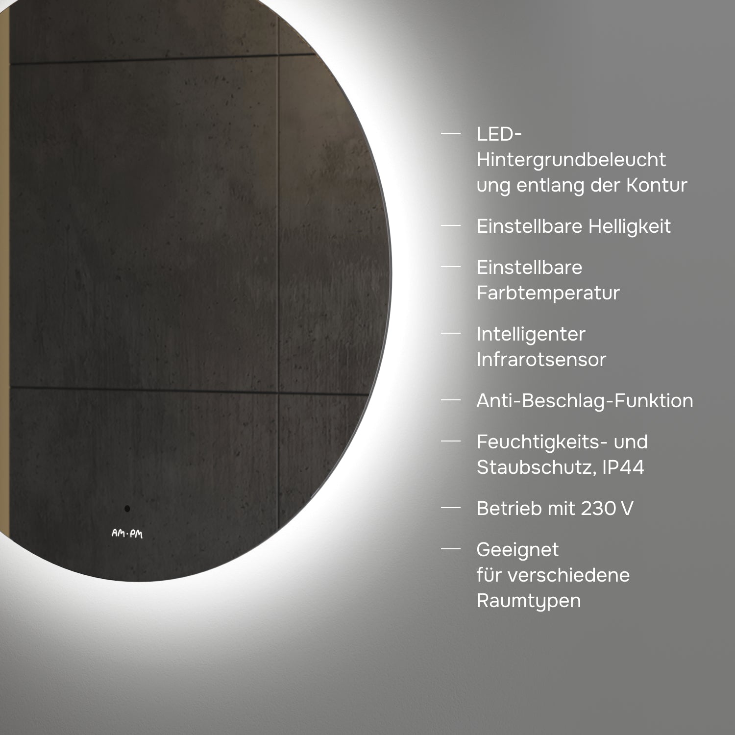 MTAMOX40601S Miroir LED 60 cm Hit-à intensité variable, sans contact, antibuée