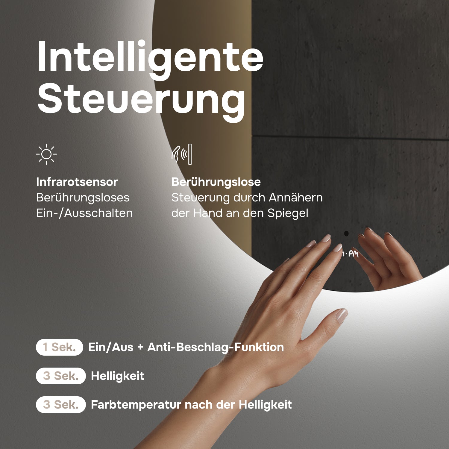 MTAMOX40601S Miroir LED 60 cm Hit-à intensité variable, sans contact, antibuée