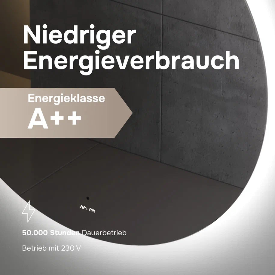 Badmöbel-Set mit Waschbecken und rundem LED-Badspiegel, 80 cm, 2 Türen, Weiß glänzend – MPA0801WGCMO4