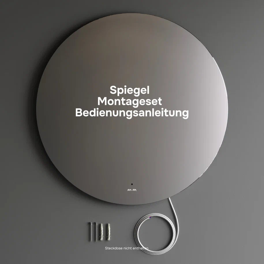 Ensemble de meubles de salle de bains avec lavabo et miroir rond à LED, 80 cm, 2 tiroirs, blanc brillant–MPA0802WGCMO4