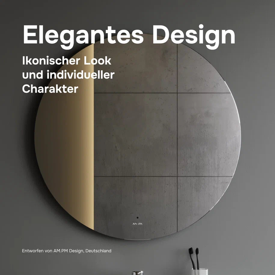 Ensemble de meubles de salle de bains avec lavabo et miroir rond à LED, 80 cm, 2 tiroirs, blanc brillant–MTA0802WGCMO4