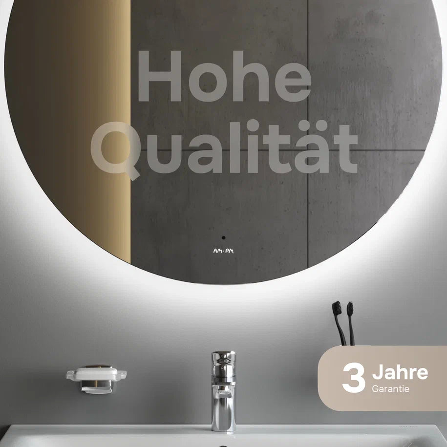 Ensemble de meubles de salle de bains avec lavabo et miroir rond à LED, 80 cm, 2 tiroirs, blanc brillant–MTA0802WGCMO4