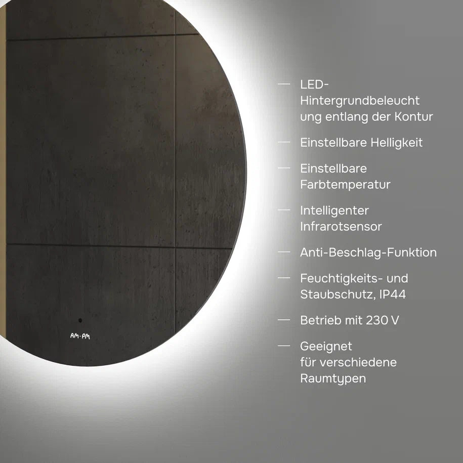 Ensemble de meubles de salle de bains avec lavabo et miroir rond à LED, 80 cm, 2 tiroirs, blanc brillant–MPA0802WGCMO4