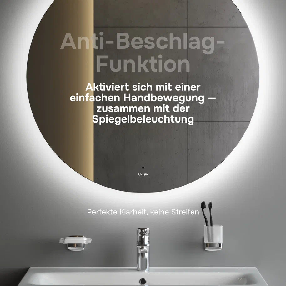 Badmöbel-Set mit Waschbecken und rundem LED-Badspiegel, 80 cm, 2 Türen, Weiß glänzend – MPA0801WGCMO4