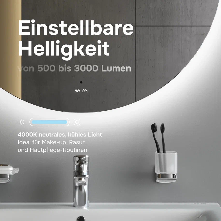 Ensemble de meubles de salle de bains avec lavabo et miroir rond à LED, 80 cm, 2 tiroirs, blanc brillant–MTA0802WGCMO4