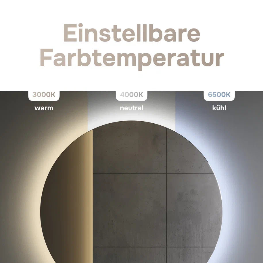 Ensemble de meubles de salle de bains avec lavabo et miroir rond à LED, 80 cm, 2 tiroirs, blanc brillant–MPA0802WGCMO4