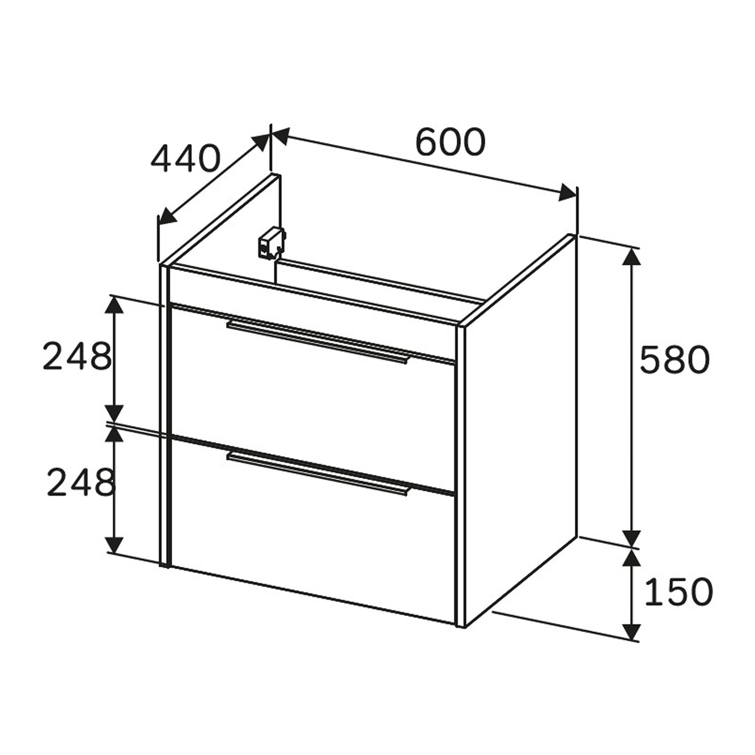Meuble vasque MTAX0602WG-C0602WG avec lavabo, livré à plat, 60 cm, 2 tiroirs