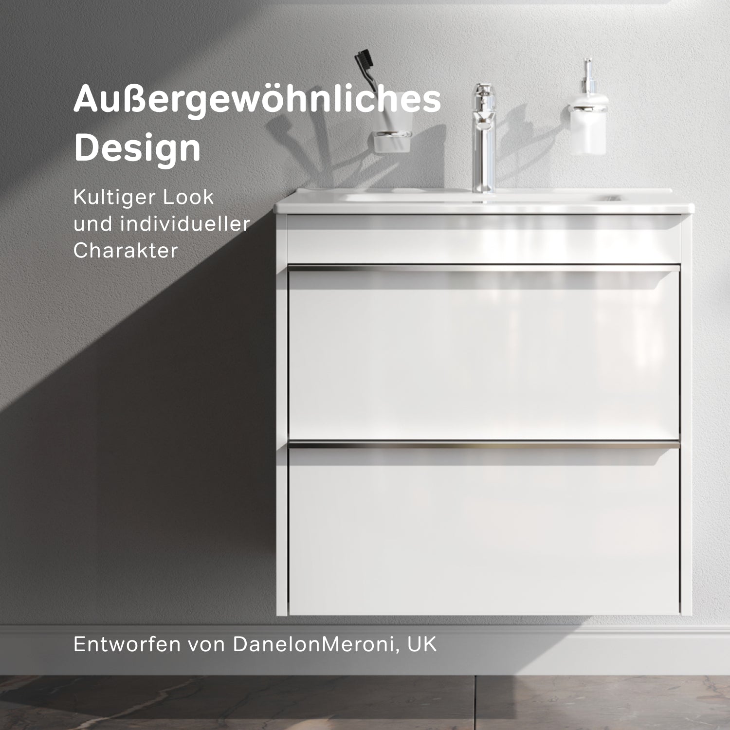 Meuble vasque MTAX0602WG-C0602WG avec lavabo, livré à plat, 60 cm, 2 tiroirs