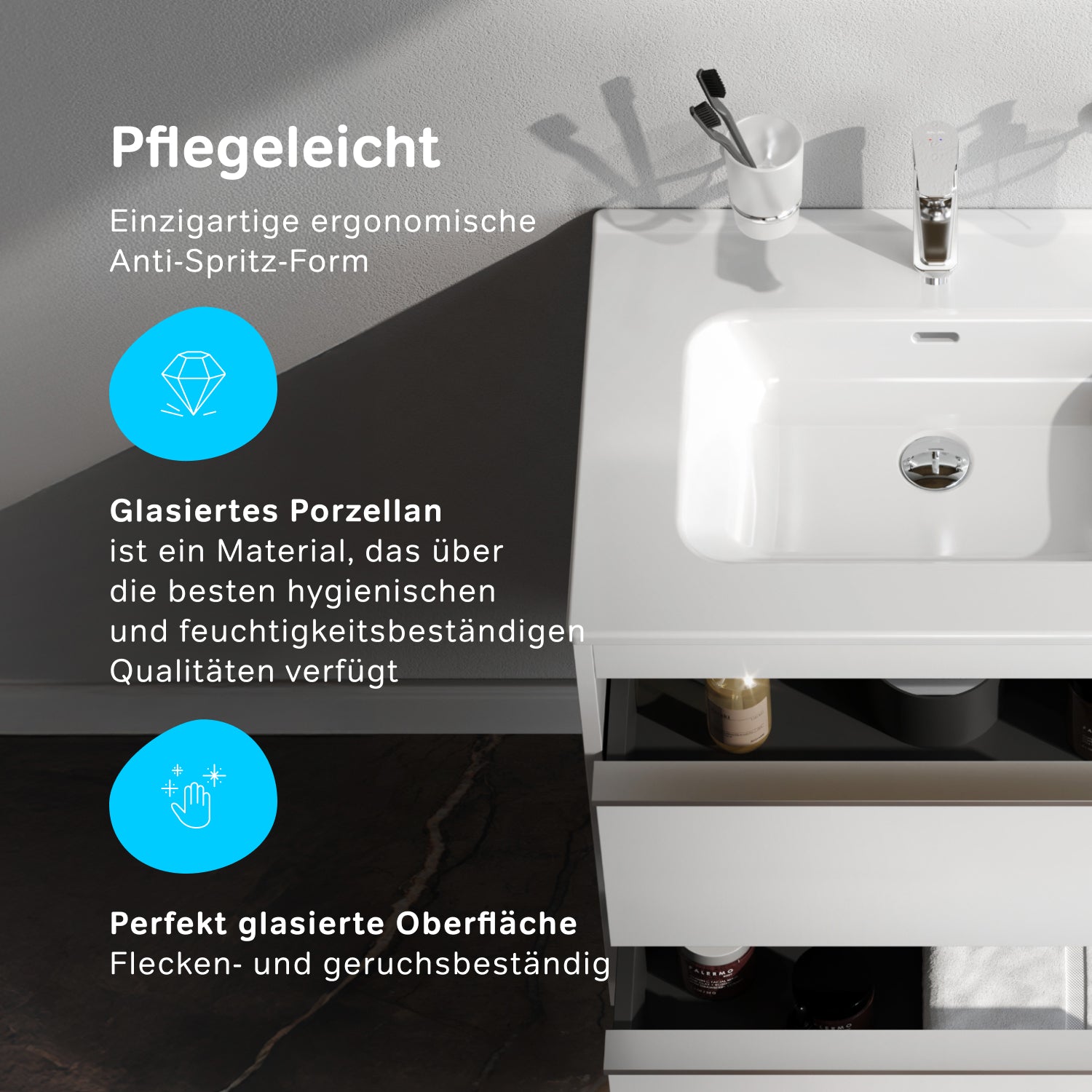 Meuble vasque MTAX0602WG-C0602WG avec lavabo, livré à plat, 60 cm, 2 tiroirs