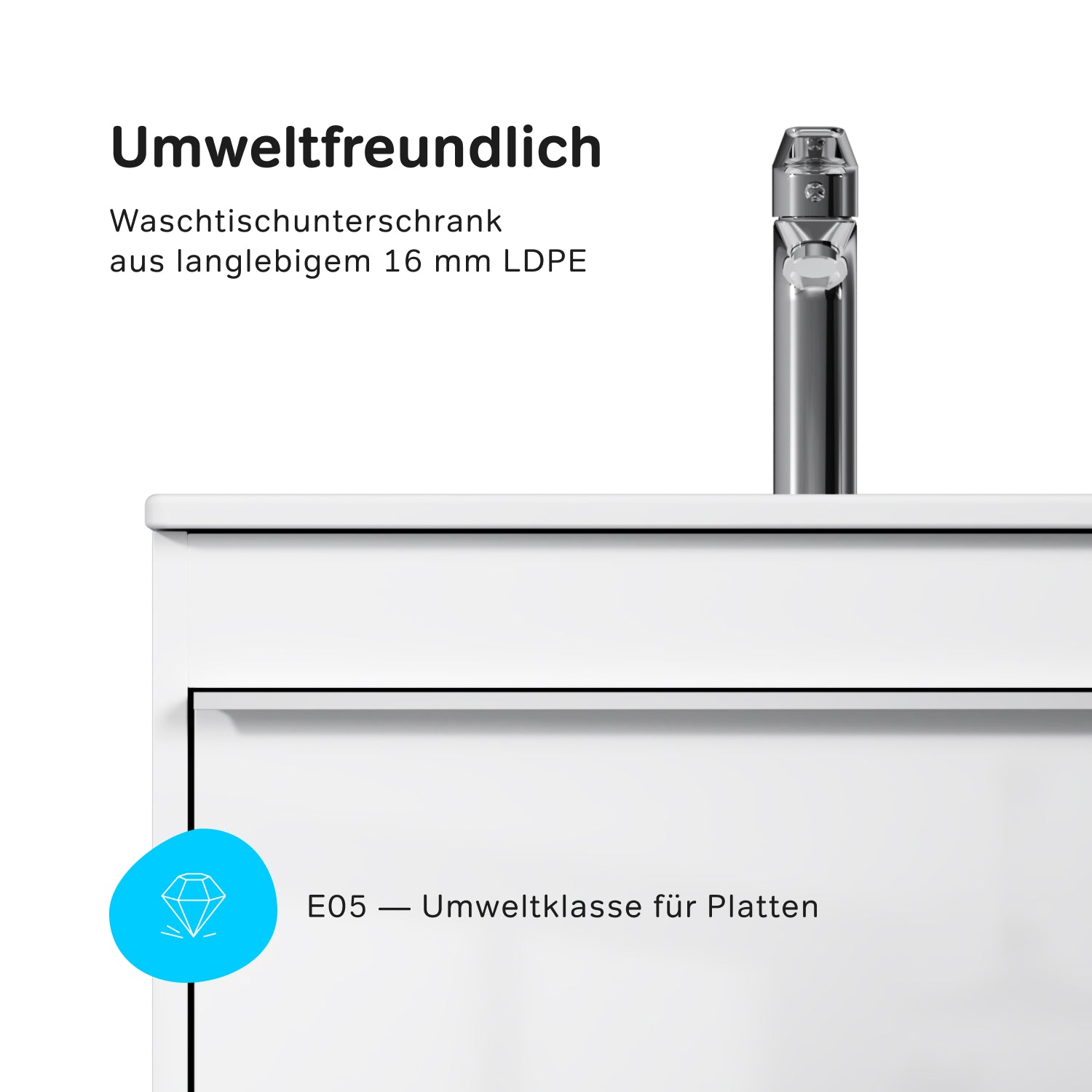 Meuble vasque MTAX0602WG-C0602WG avec lavabo, livré à plat, 60 cm, 2 tiroirs