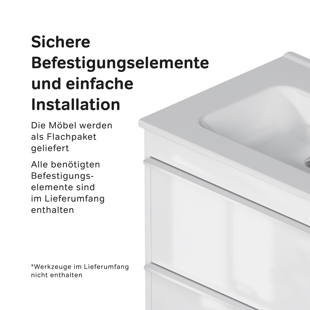 Meuble vasque avec lavabo, 60 cm, livré à plat, 2 tiroirs–MTAX0602WG-C0602WG