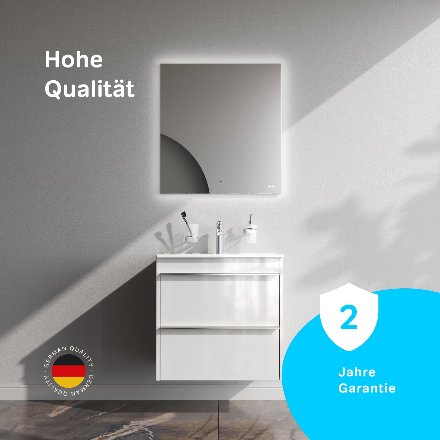 Meuble vasque MTAX0602WG-C0602WG avec lavabo, livré à plat, 60 cm, 2 tiroirs