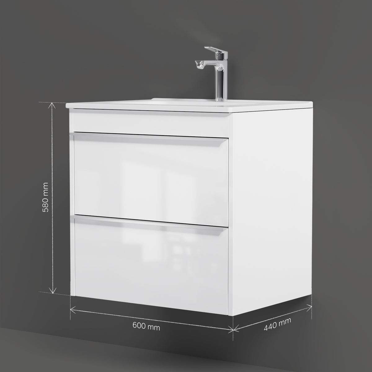 Meuble vasque avec lavabo, 60 cm, livré à plat, 2 tiroirs–MTAX0602WG-C0602WG