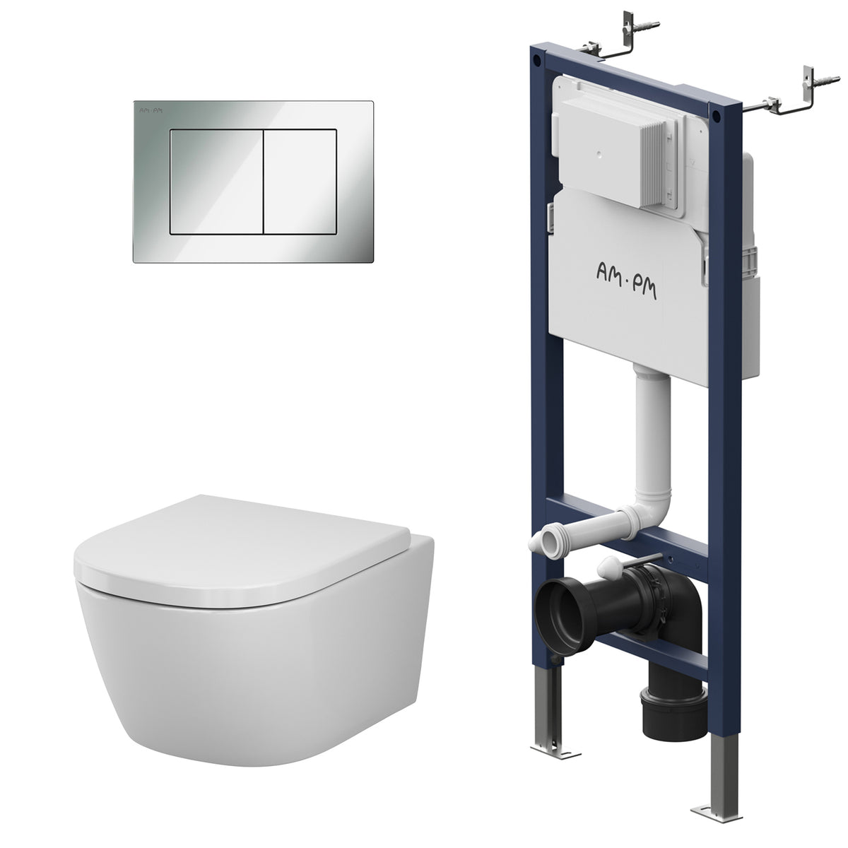 Ensemble WC complet Libre avec élément mural et plaque de commande en chrome-IIS90251. LB1900