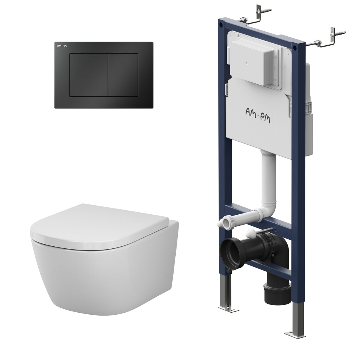 Ensemble WC complet Libre avec élément mural et plaque de déclenchement en noir-IIS90238. LB1900
